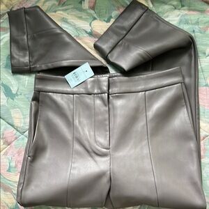 Ann Taylor Grey pleather skinny pants with side pockets and stitched cuffs